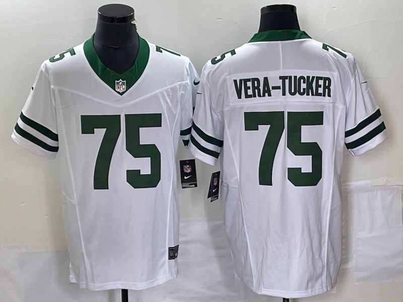 Men New York Jets #75 Vera-Tucker White Nike Throwback Vapor Limited NFL Jersey